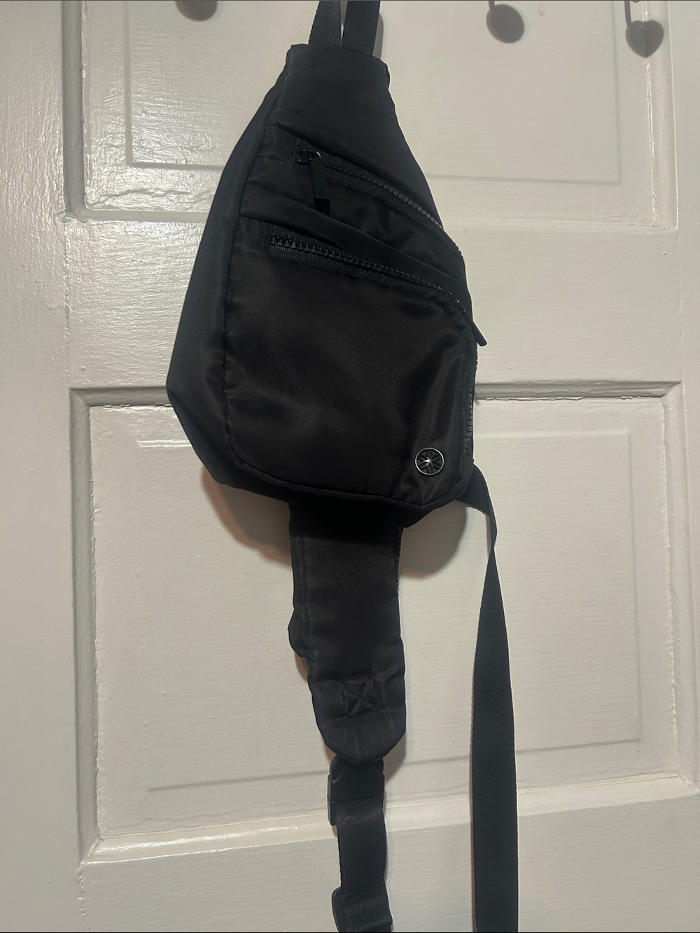 Minimal Black Sling Belt Bag with Multiple Zip Pockets